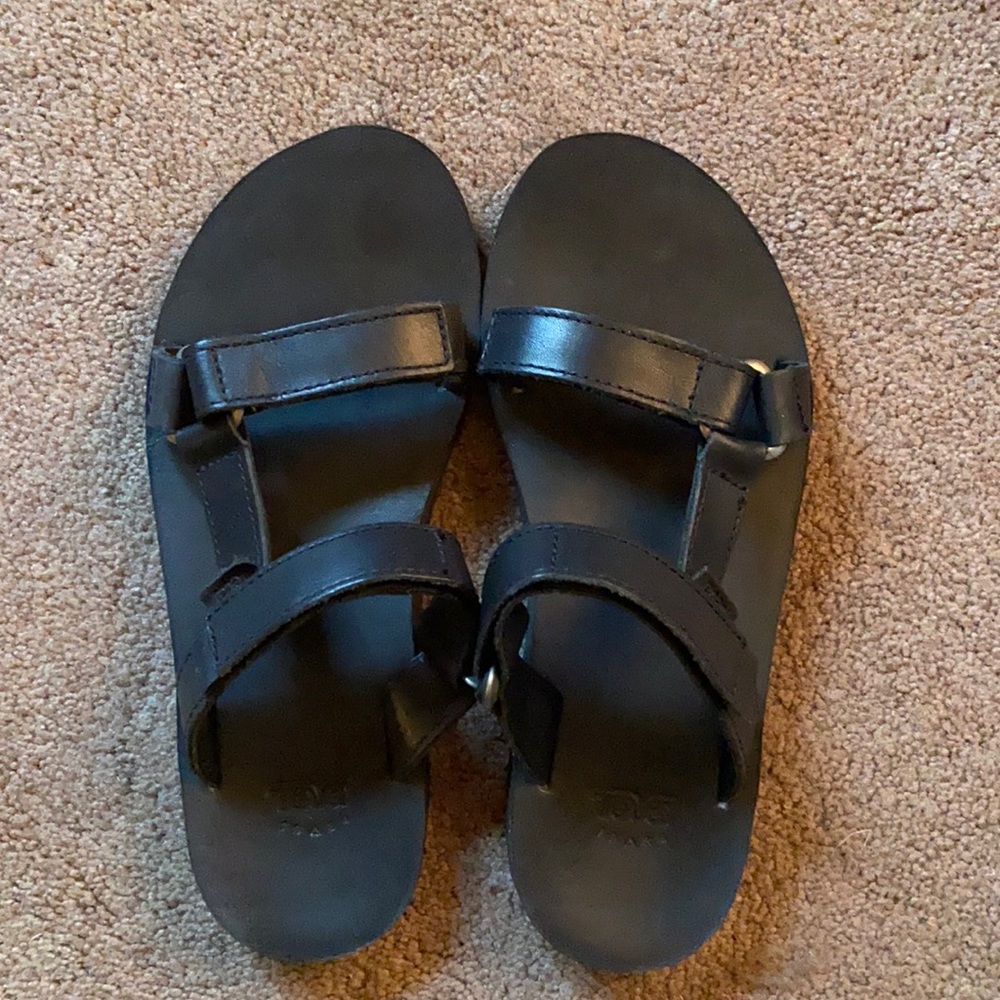 Teva leather strap slide sandals - BLACK